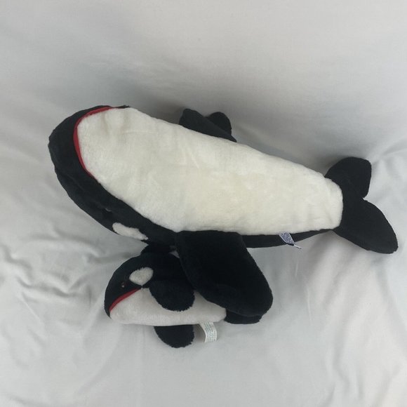 Vtg SeaWorld Orca Killer Whale And Calf 22” Plush Shamu Black Mom & Baby RARE - Picture 4 of 8
